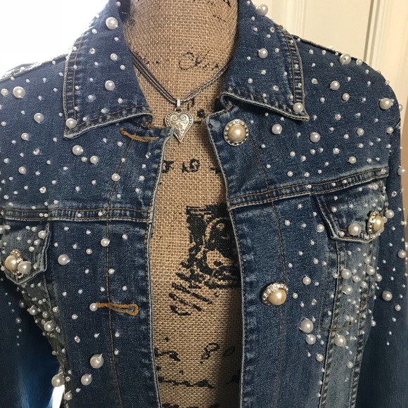 Pearls Rhinestone Denim Jacket 